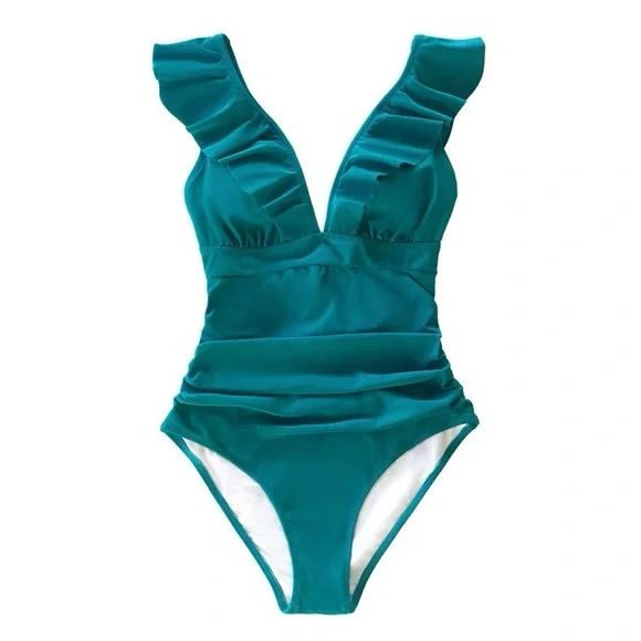 🌻 NWT Cupshe Ruffled Lace up One Piece Swimsuit - Picture 4 of 4